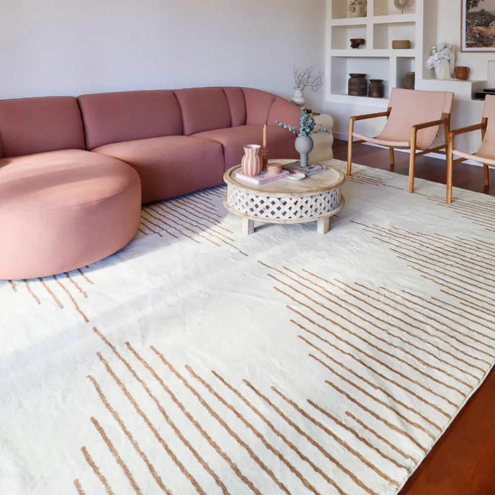 Lyra Ivory and Brown Diamond Stripe Washable Rug
