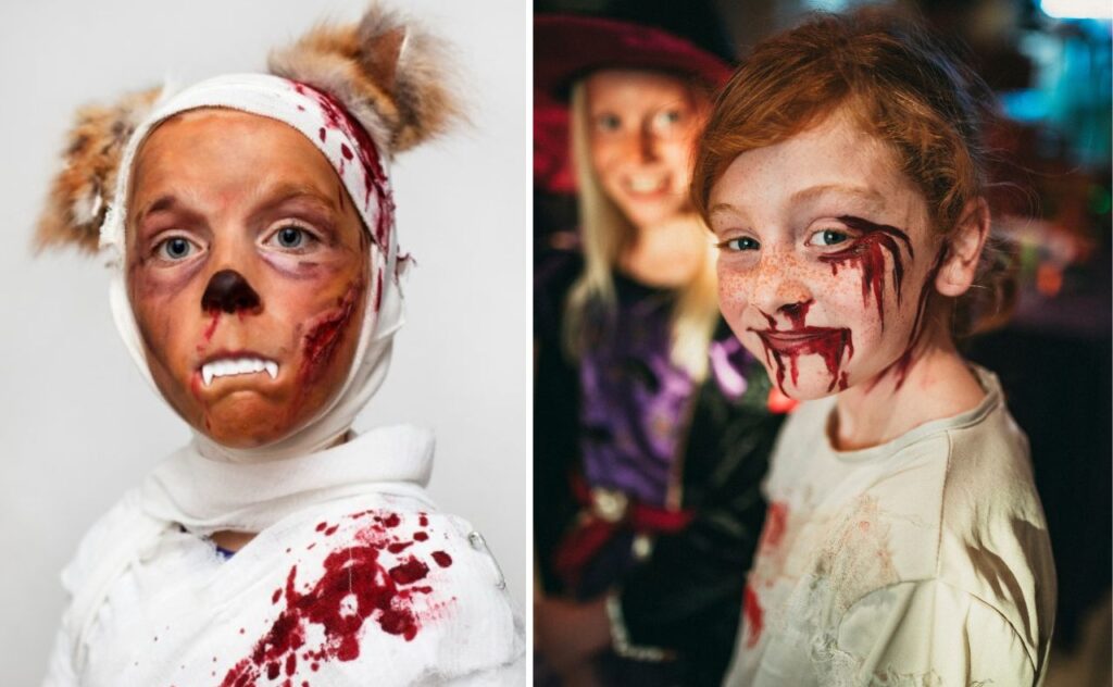 Halloween zombie mummy and child fake blood make up