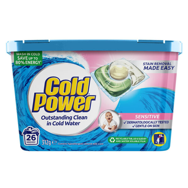 Cold Power Sensitive Laundry Capsules Washing Detergent 26 pack product shot