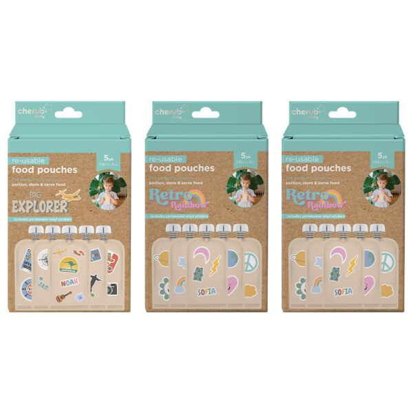 Cherub Baby Reusable Food Pouches + Stickers product shot