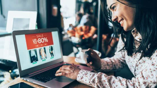 Woman online shopping sales